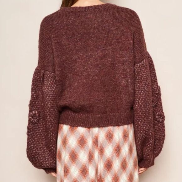 922 NWT DRA LOS ANGELES CYNTHIA FLORAL APPLIQUE SWEATER COCOA SZ LARGE - Picture 2 of 8